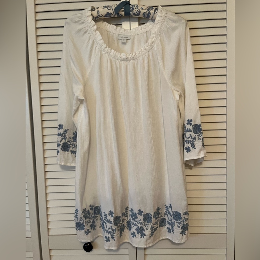 J Jill Crinkle White Love Linen Tunic - Size M - Picture 1 of 7